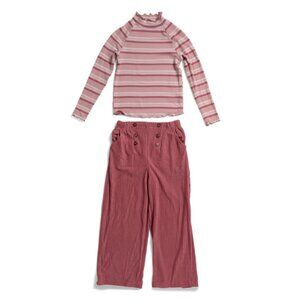 B TWEEN Rose Big Girls 2pc Striped Top And Corduroy Pants Set With Hair Clip
